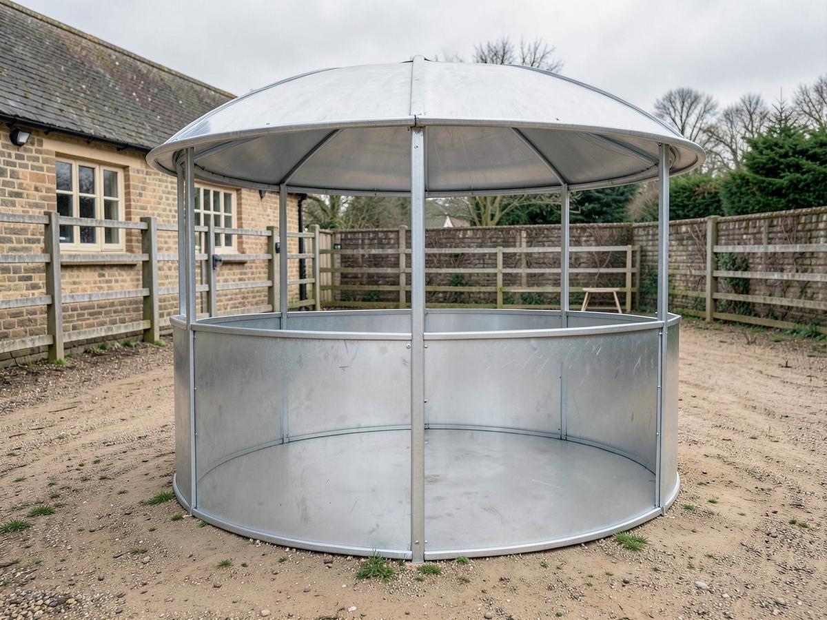 Covered circular horse walker in a British yard